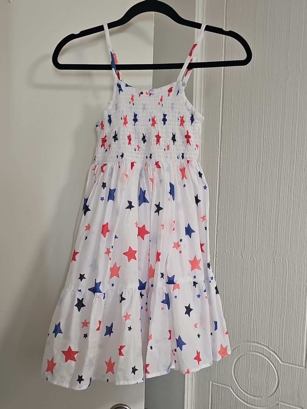 Cat & Jack Sparkly Star Print Girls Sundress Large (10/12) White/Red/Blue